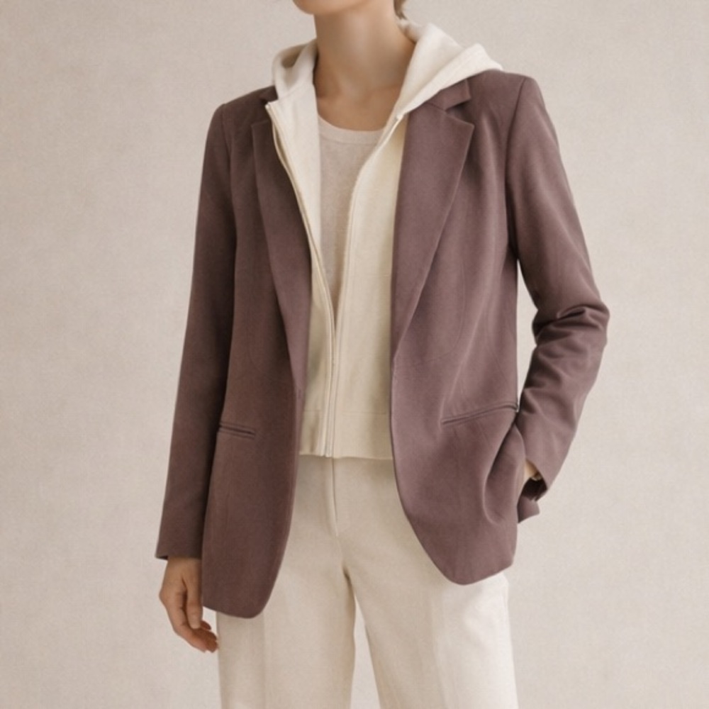 Peace Love World Ponte Blazer Jacket Brown Beige Zip-Out Inserts Stretchy Size L